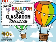 an image of balloons flying in the sky with classroom resources on it's back