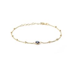 PRICES MAY VARY. DESCRIPTION - Embrace the enchanting allure of our 14k solid gold blue evil eye bracelet, showcasing a captivating blend of vibrant blue and timeless elegance of the 14k real gold beads. It effortlessly exudes a delicate charm, perfect for adding a touch of sophistication to any outfit. SIZE - Here's the sizes of your new favorite piece! Eye Height: 5 mm/0.20 in, Width: 5 mm/0.20 in, Chain Length: 7 in AUTHENTIC MATERIALS - We use only authentic and high quality materials like 1 Evil Eye Gold Bracelet, Blue Evil Eye Bracelet, Gold Jewelry Gift, Bracelet Initial, Gift For Anniversary, Diamond Necklaces, Gold Bead Bracelets, Gold Bracelets, Gold Eyes