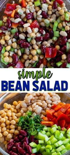 bean salad with beans, carrots and celery in a bowl on the side