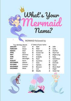 the mermaid name game is shown in this image