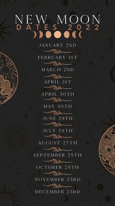 a black and gold new moon date card