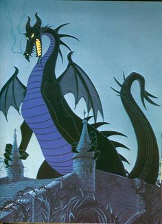 the dragon is standing in front of a castle