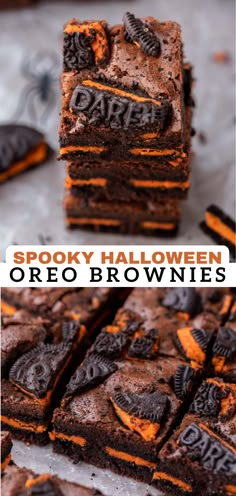 halloween brownies with oreo cookies and spooky halloween written on the top