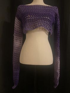 Purple Mesh Crochet Crop Top || Purple Fade || Cuffed Sleeves Purple Crochet Top, Mesh Crochet Top, Crochet Mesh Top, Top Lila, Crop Top Purple, Mesh Crochet, Crochet Tee, Crochet Jumper, Crochet Crop