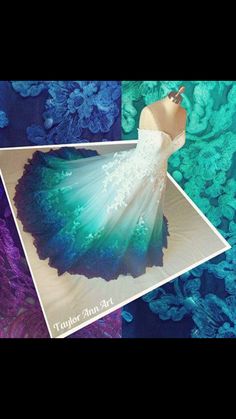 Find More at => http://feedproxy.google.com/~r/amazingoutfits/~3/boSQuVFwcsA/AmazingOutfits.page Green And White Wedding Dress, Blue Green And White Wedding, Peacock Color Dress, Peacock Wedding Dresses, Dip Dye Wedding Dress, Dye Wedding Dress, Green And White Wedding, Ombre Prom Dresses, Peacock Wedding