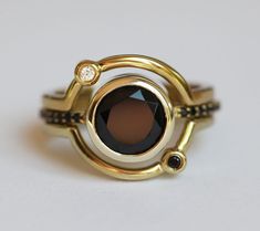 Saturn Ring, Planet Ring, Black Spinel Ring, Celestial Ring, Spinel Ring, Agate Engagement Ring, Moss Agate Ring, Black Quartz, London Blue Topaz Ring