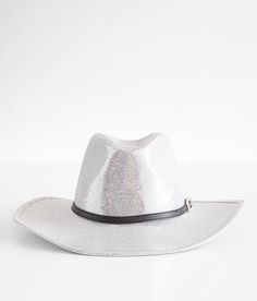 "San Diego Hat Company Glitter Cowboy Hat - Grey , Women's Black Banded western hat Interior cinch tie band 3 1/2" brim One size fits most. 100% Polyester. Spot clean only. Apparel & Accessories > Clothing Accessories > Hats" Western Flat Brim Hats For Party, Western Style Fedora With Curved Brim For Parties, Western Fedora With Curved Brim For Parties, Western Wide Brim Fedora For Party, Western Style Flat Brim Top Hat For Party, Western Summer Party Fedora, Western Style Summer Fedora For Party, Western Style Fedora For Summer Party, Country Style Flat Brim Hat For Party