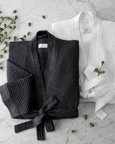 Kiran Robe-Anthracite & White Luxury Robes, Waffle Fabric, 자수 디자인, Towel Collection, Fine Linens, Waffle Weave, Bath Towel, Oversized Fits, Women's Blazer