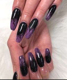 Sia Asthetic, Finger Makeup, Black And Purple Nails, Black Acrylic Nail Designs, Dark Nail Designs, Dark Purple Nails, Purple Ombre Nails, Purple Nail Art, Purple Acrylic Nails