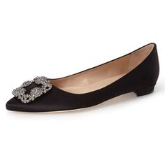 Black Satin Rhinestone Comfortable Flats for Work, School, Date, Going out, Hanging out, Honeymoon | FSJ Manolo Blahnik Hangisi Flats, Hangisi Flats, Manolo Blahnik Flats, Formal Pumps, Manolo Blahnik Hangisi, Manolo Blahnik Heels, Manolo Blahnik Shoes, Comfortable Flats, Fashion Heels