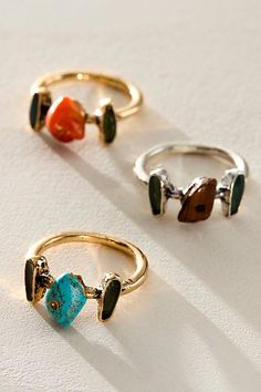 Add a stunning touch to your ring collection with this daily-wear style featuring three imperfect stones at center for a super cool and unique finishing touch. | Protector Ring by Free People in Blue, Size: 7 Free People Rings, Ring Collection, Tigers Eye, Ring Collections, Womens Jewelry Rings, Super Cool, Boho Jewelry, Tigers, Ring Sets