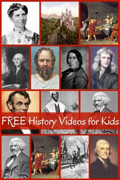 the cover of free history videos for kids, with pictures of presidents and their families