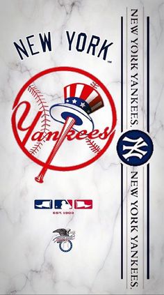 the new york yankees logo is shown on a marble background