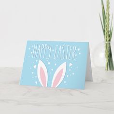 a blue card with an easter bunny's head on it