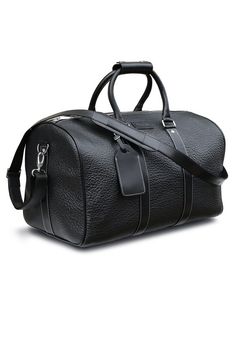 black leather duffle bag