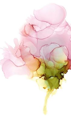 an abstract painting of pink flowers on a white background