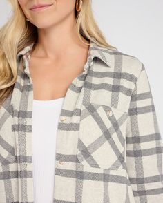 The coziest long-sleeve plaid shirt of all time! In a long, relaxed fit. Made of stretchy-soft brushed fleece. Bonus: this versatile top will go with all your jeans. | Lewis Plaid Shirt Top for Women in Beige Moss, Size Small by Thread & Supply from Wantable White Swan, Long Sleeve Plaid Shirt, Dreamy Dress, Brown Plaid, Long Sleeve Plaid, Top For Women, Plaid Tops, Grey Green, Buffalo Check