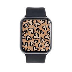 an animal print watch with black band and brown face, on a white background is shown