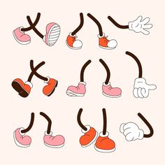 an image of cartoon feet with different shoes on them, all drawn in one line