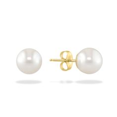 14219 - 14K Yellow Gold - White Akoya Pearl Stud Earrings Jewelry Pearl, Freshwater Pearl Bracelet, Freshwater Pearls Earrings, Jewelry Show, Akoya Pearls, Pearl Stud Earrings, Pearl Studs, Gold Pearl, Gold Earrings Studs