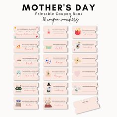 the printable coup book for mother's day is shown in pink and black