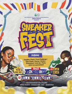 an advertisement for the sneaker fest featuring two people