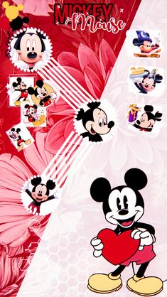 the mickey mouse wallpaper has many different pictures on it's face and ears