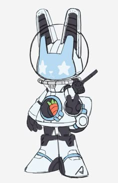 the robot is holding a carrot in his hand