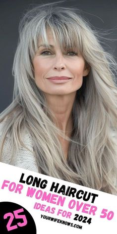 Long Length Hairstyles For Fine Hair, 50 Long Hair Over 50, Medium Length Hair With Layers Over 50, Hair Color Over 50, Long Hair Over 50 Older Women, Long Hair Over 60 Aging Gracefully, Bangs For Older Women, Long Haircuts For Women, Long Hair Older Women