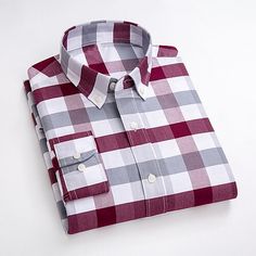 Season:Spring   Fall; Function:Soft; Fabric:Polyester; Sleeve Length:Long Sleeve; Look After Me:Wet and Dry Cleaning; Gender:Men's; Style:Smart Casual,Comfortable,Business,Casual; Elasticity:Micro-elastic; Tops Type:Oxford Shirt,Dress Shirt,Button Down Shirt,Collared Shirt,Plaid Shirt; Occasion:Back to Office,Work,Going out,Daily,Wedding; Age Group:Adults'; Fit Type:Regular Fit; Pattern:Plaid / Check; Design:Button-Down; Neckline:Turndown; Front page:FF; Bust:; Length:; Shoulder Width:; Fit US S Gray Long Sleeve Shirt With Button Closure, Oxford Shirt Men, Womens Basic Tops, Mens Shirts Online, Mens Outdoor Jackets, Smart Casual Style, Linen Shirt Men, Tuxedo For Men, Linen Pants Women