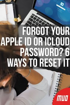 a woman working on her laptop with the text forgot your apple id or icloud?