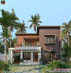 this is an artist's rendering of a modern house in the tropical style with palm trees