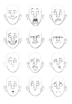 an image of various facial expressions drawn by hand