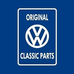 the original logo for the vw classic parts store is shown in white on a blue background