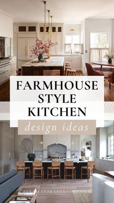 farmhouse style kitchen with white cabinets and wood flooring is featured in this postcard