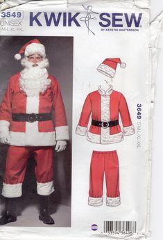 an adult size santa suit and pants sewing pattern from kwk sew with instructions