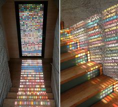 Stained-Glass Door Made Of Pantone Swatches درج السلم, Stained Glass Door, زجاج ملون, Laminated Glass, Earthship, Dashboard Design