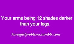 a purple background with the words your arms being 12 shades darker than your legs