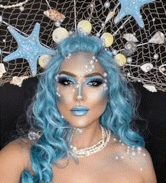 Crowned With Pearls Mermaid Makeup Looks Heloween Make Up, Under The Sea Makeup, Ocean Makeup, Sea Inspired Makeup, Mermaid Makeup Pearls, Deep Sea Makeup, Mermaid Special Effects Makeup, Mersister Makeup, Little Mermaid Makeup