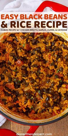 an easy black beans and rice recipe in a pan