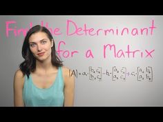 a woman standing in front of a whiteboard with pink writing on it that says, find the determinant for a matix