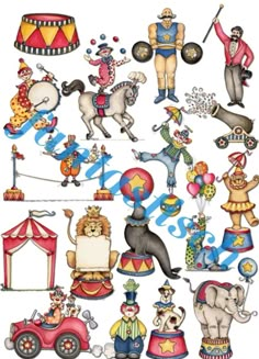 an image of circus animals and clowns