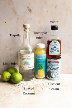 the ingredients to make an alcoholic cocktail are shown