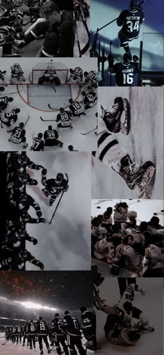 the collage shows hockey players in action