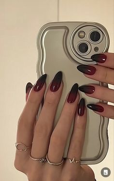 Spring Nails 2024 Acrylic, Nail Designs For Dark Skin, Red And Black Nail, Red Black Nails, Vampy Nails, Nails Fancy, Vampire Nails, Dark Red Nails, Red Acrylic Nails