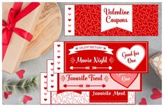 valentine's day coupons with red hearts