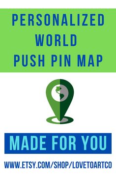 the personalized push pin map is shown in blue and green, with an arrow pointing to