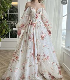 Romantic Dress Pattern, Romantic Dress Formal, Prom Dresses Flowers, Floral Print Wedding Dress, Dresses Flowers, Teuta Matoshi, Flower Prom Dress, Special Occasion Gowns, Bridal Jumpsuit