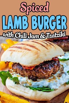 grilled lamb burger with chili jam and tartar sauce