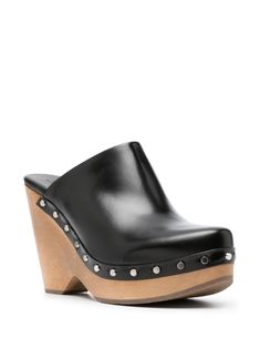 ISABEL MARANT 110mm wedge-heel Leather Clogs - Farfetch Wooden Clogs, High Wedges, Leather Clogs, Suede Wedges, Isabel Marant, Wedge Heels, Black Suede, Calf Leather, Clogs